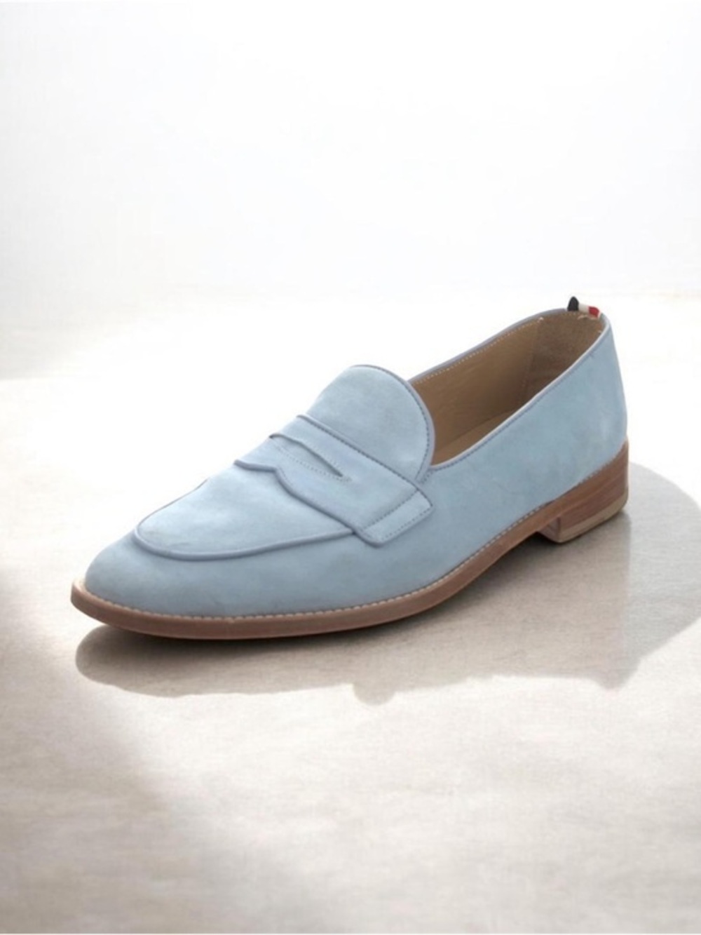 Thom Brown Light Blue Suede Penny Loafers